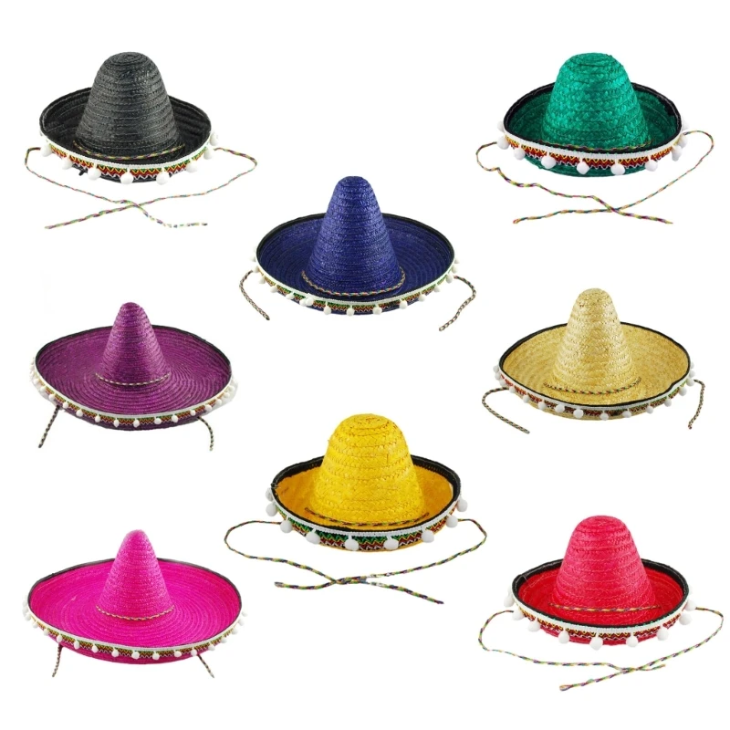 

Шляпа Mexicanos Sombrero Соломенная шляпа Прохладная фестивальная шляпа Mexicanos с белыми помпонами