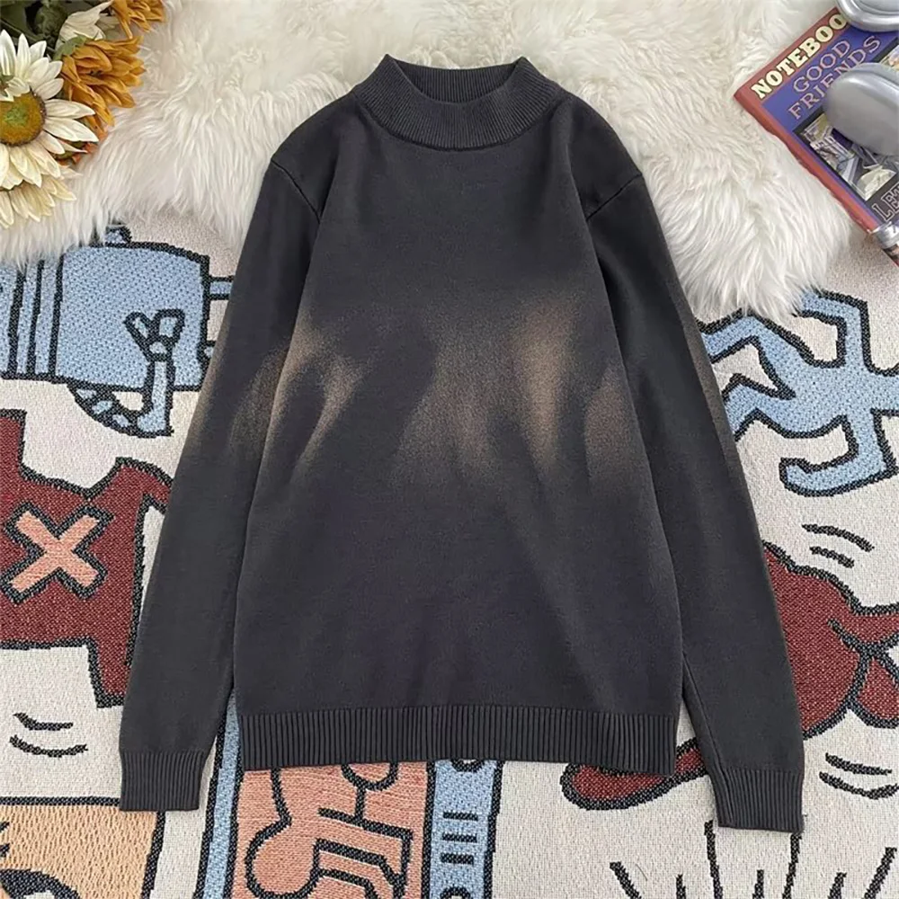 Осенне-зимний свитер с высоким воротником для мужчин однотонная универсальная