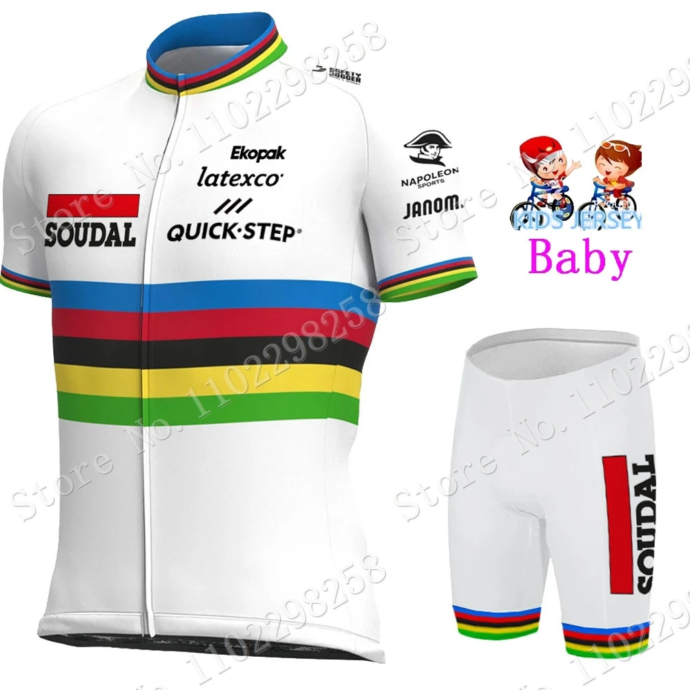 2023 Kids Soudal Quick Step World Champion Cycling Jersey Set BoysGirls Cycling Clothing Road Bike Shirts Suit Bicycle Pants MTB images - 6