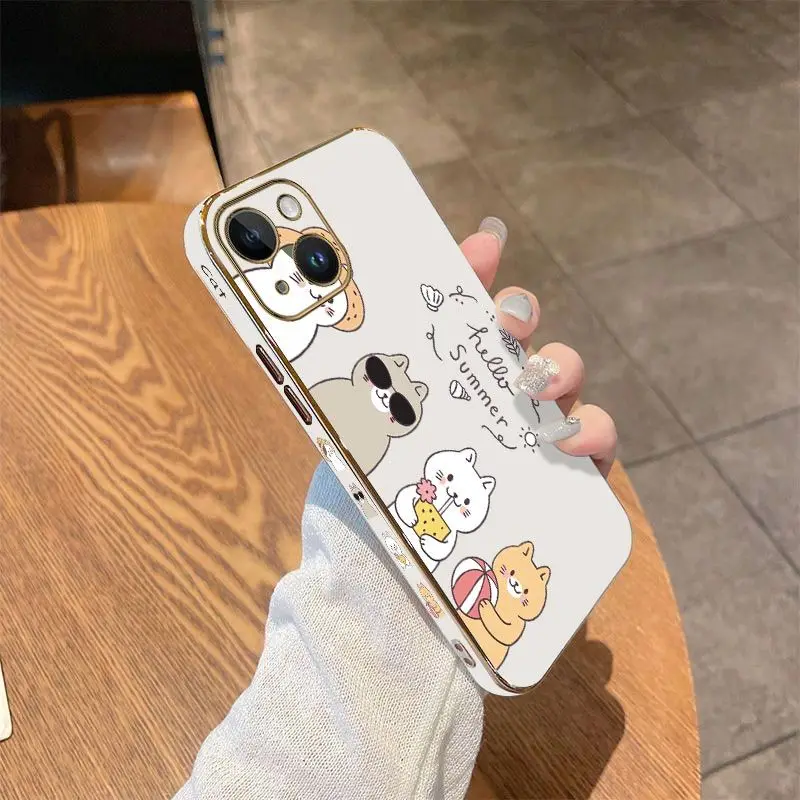 Vacation Cats Luxury Plating Phone Case For iPhone 14 13 12 11 Plus Pro Max Mini X XR XS SE2020 8 7 6 6S Plus Cover