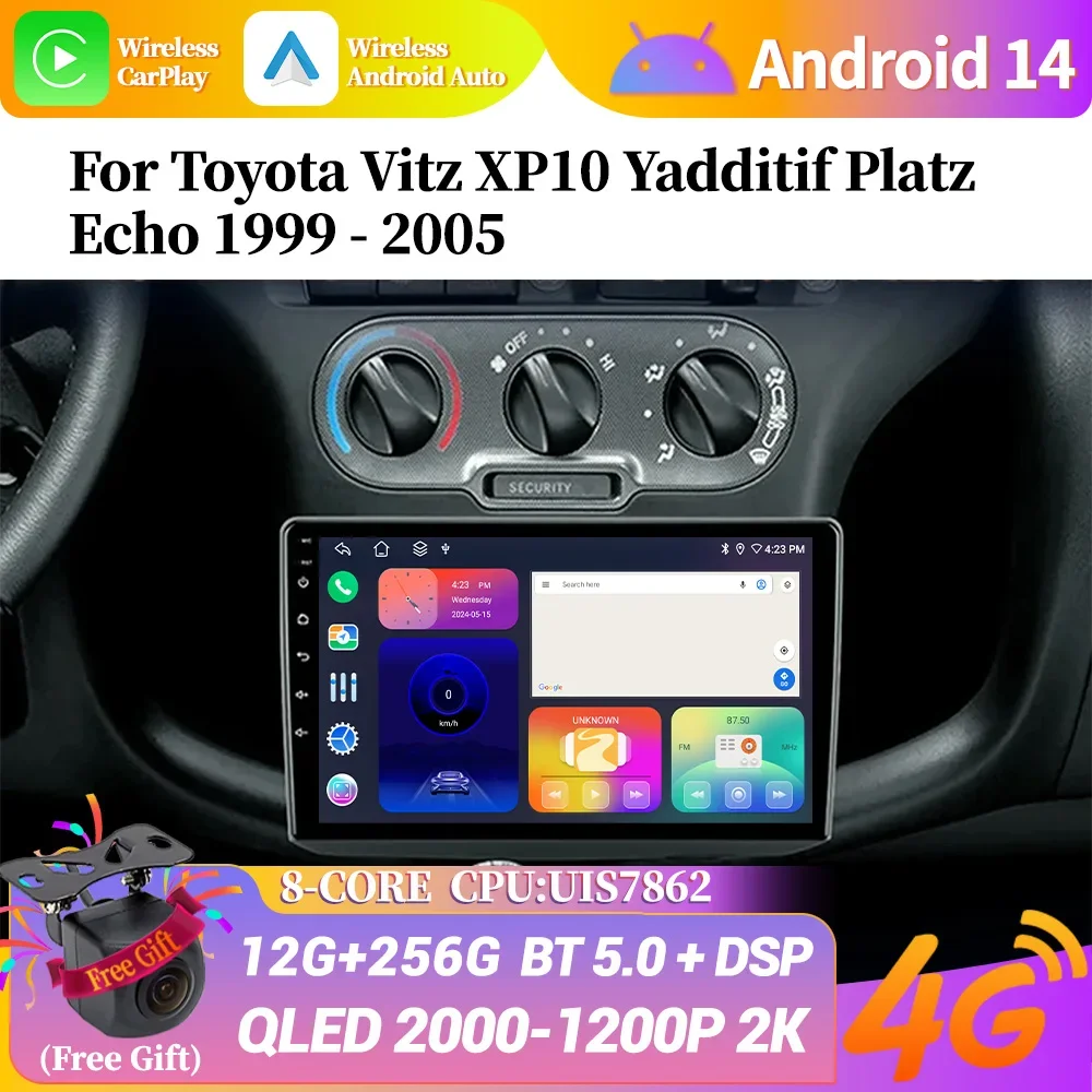 Android 14 для Toyota Vitz XP10 Yadditif Platz Echo 1999-2005 беспроводной Bluetooth Carplay экран автомобильное