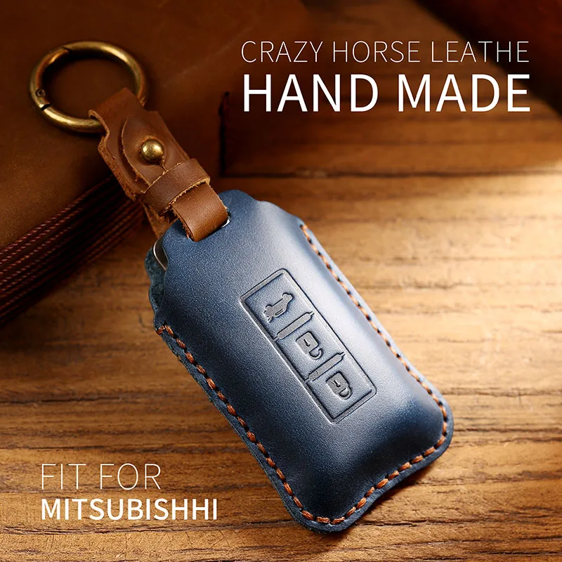 

Genuine Leather Car Key Cover for Mitsubishi Lancer Asx Pajero Outlander Keychain Case Auto Accessories Interior Woman Men