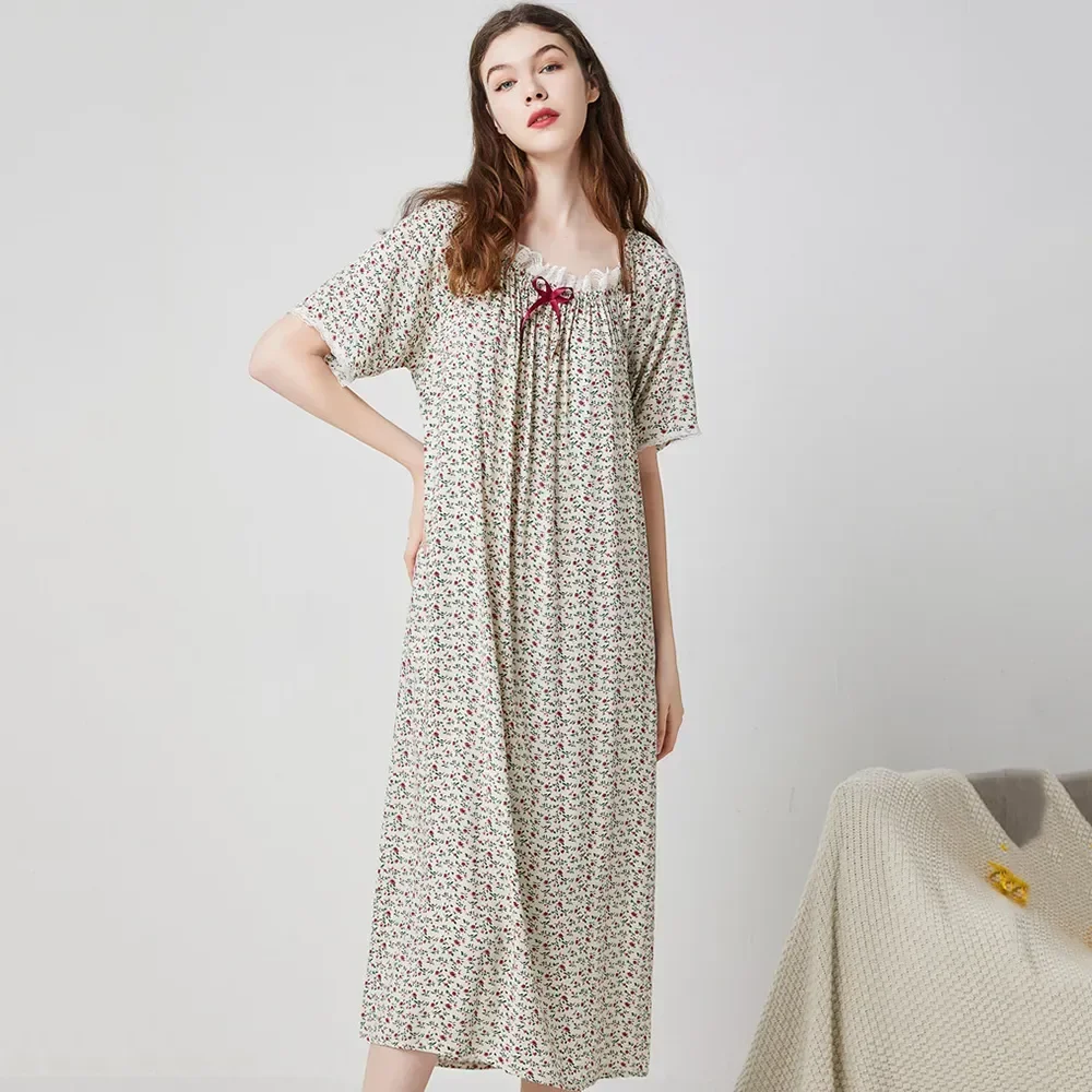 

Cotton Lingerie Nightgowns Womens Nightdress Size Home Gown Sleepshirt Sleeping Nightwear Short for Pajamas Dressing Plus Sleeve