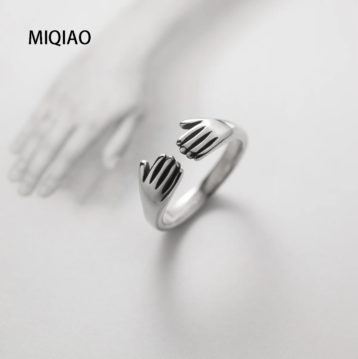 

MIQIAO Embrace Woman Rings S925 Silver Young Girls Couple Thai Silver Palm Ring Fashion Adjustable Jewelry R00242