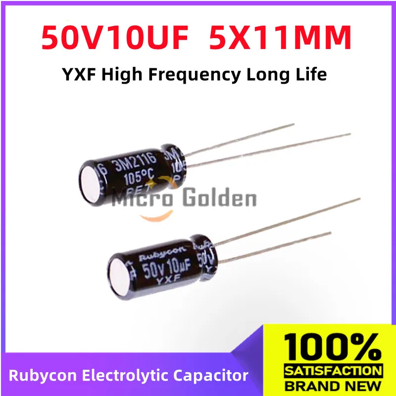 

(10pcs) Rubycon Imported Electrolytic Capacitor 50V10UF 5X11MM Ruby YXF Series Long Life High-Frequency capacitance 10UF 50V