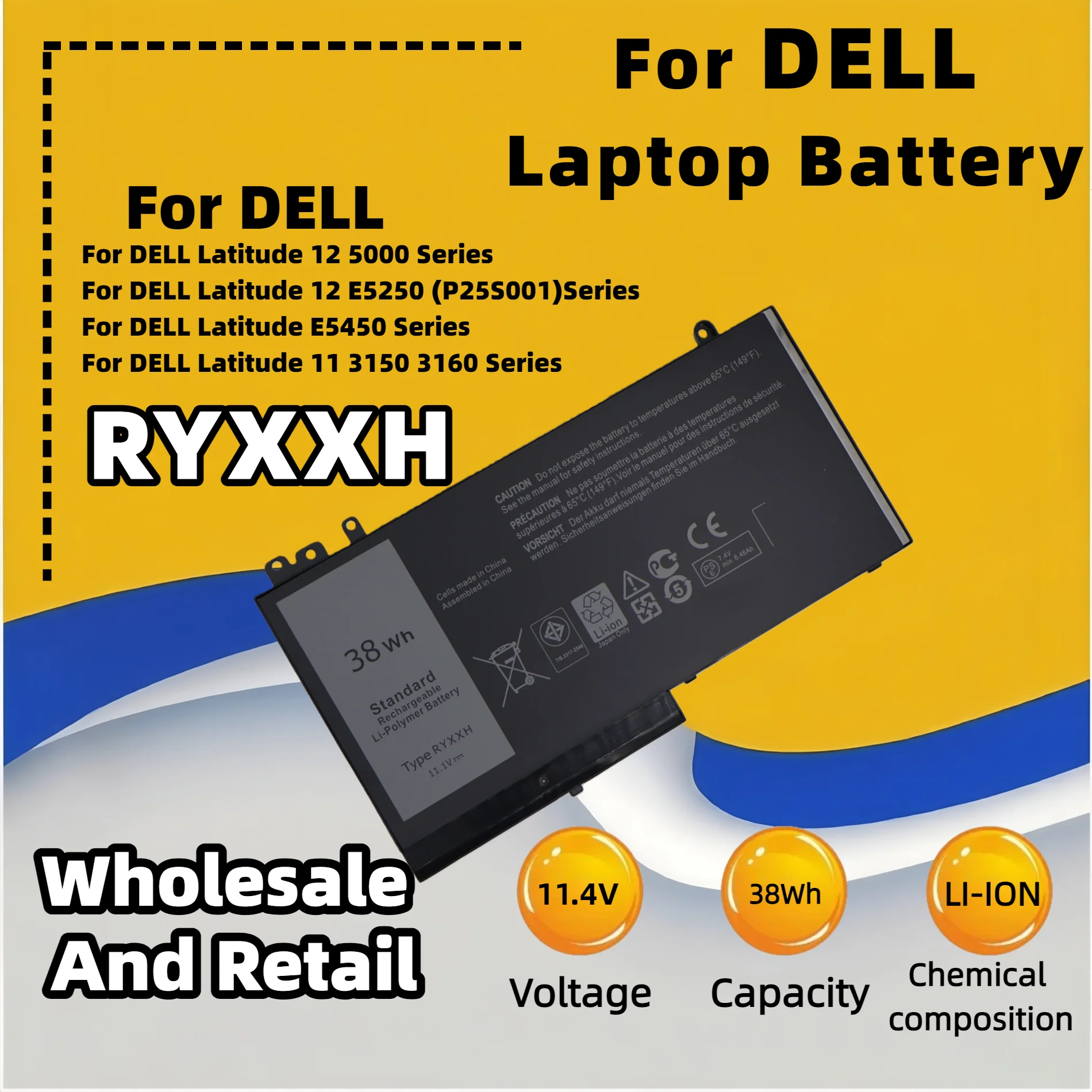 Фото FRLESUI RYXXH аккумулятор для ноутбука Dell Latitude 12 5000 11 3150 3160 3550 E5250 E5450 E5550 серии 13 месяцев гарантия №3