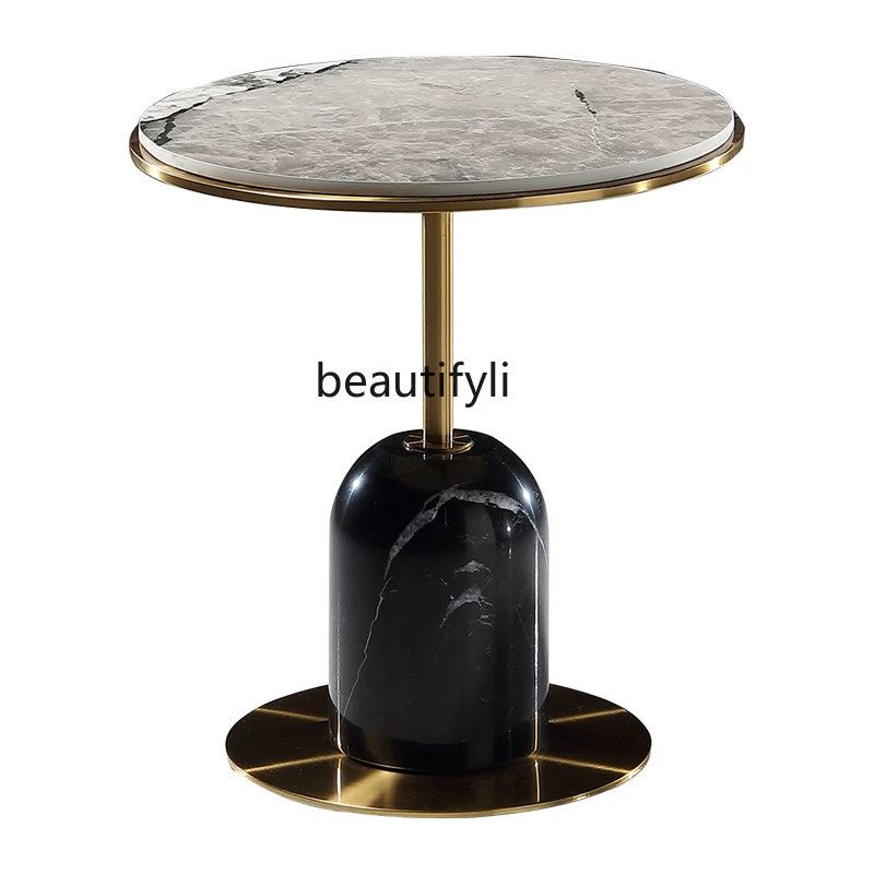 

yj Light Luxury Natural Marble Side Table Simple Modern Corner Table Side Cabinet Bedside Table Stone Plate round Tea Table