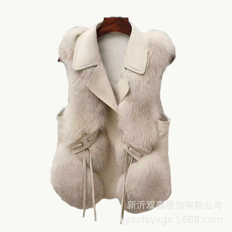 Autumn and winter new warm casual splicing women's fur grass vest