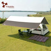 5.8*5M Outdoor Camping Canopy Beach No Poles Sun Shade Tent Awning 200D Oxford Waterproof Large Space Silver Coated TARP Gazebo