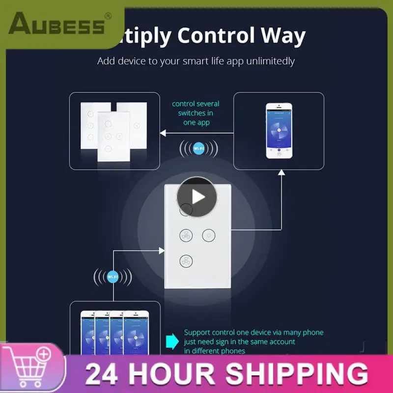 

No Neutral Wire Required Tuya Smart Wifi Fan Light Switch App Control Lamp Controller Touch Glass Panel Timing Us Smart Home