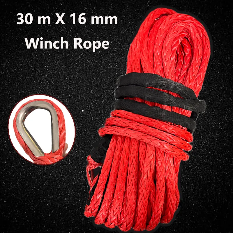 47500lbs Truck Boat Emergency Replacement 30mx16mm Synthetic Winch Rope Cable ATV UTV 12 Strand String Car Outdoor Accessories