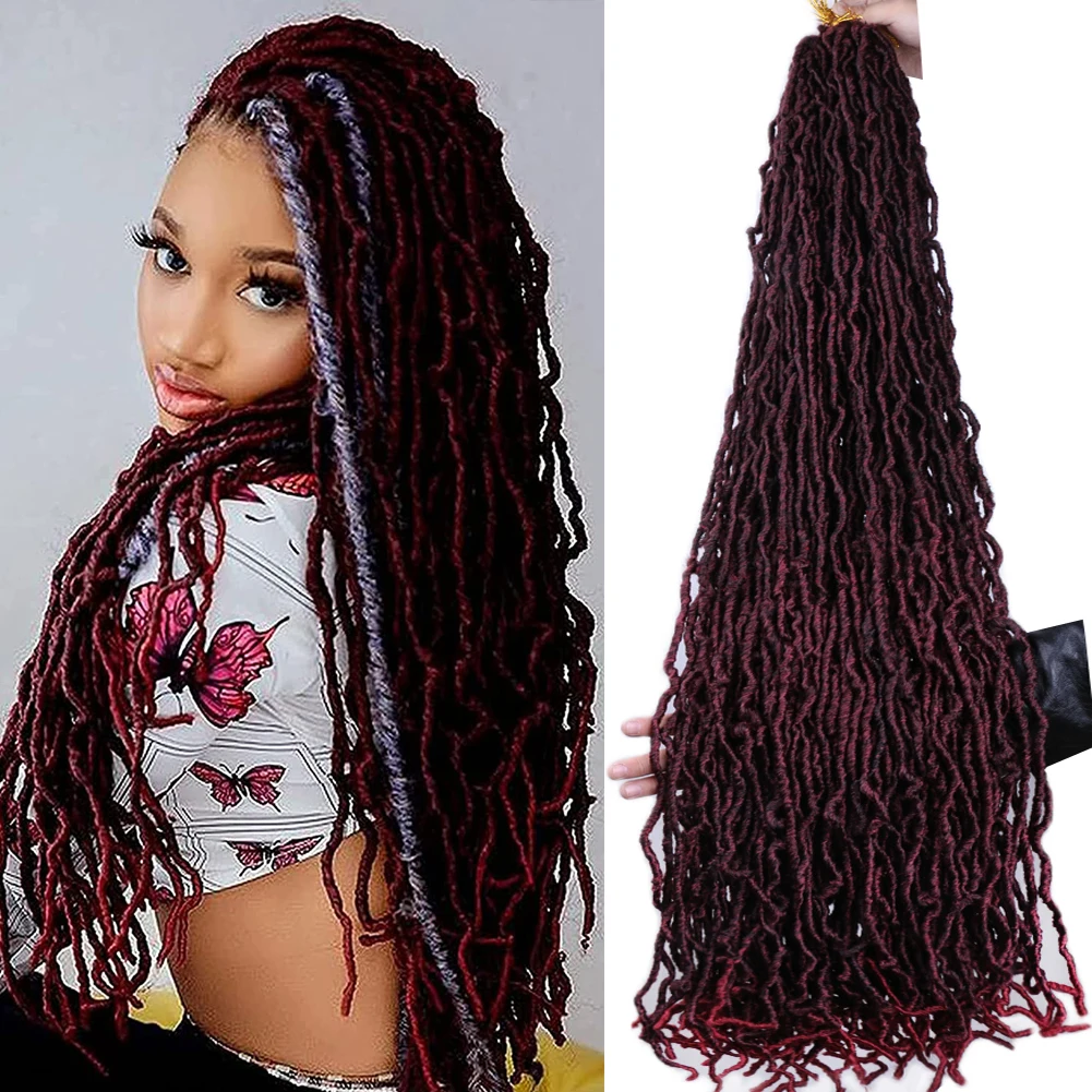 

Soft New Faux Locs Colorful Synthetic Long Goddess Locs Crochet Hair Natural Pre Looped Crochet Braid Curly Wave Braiding Hair