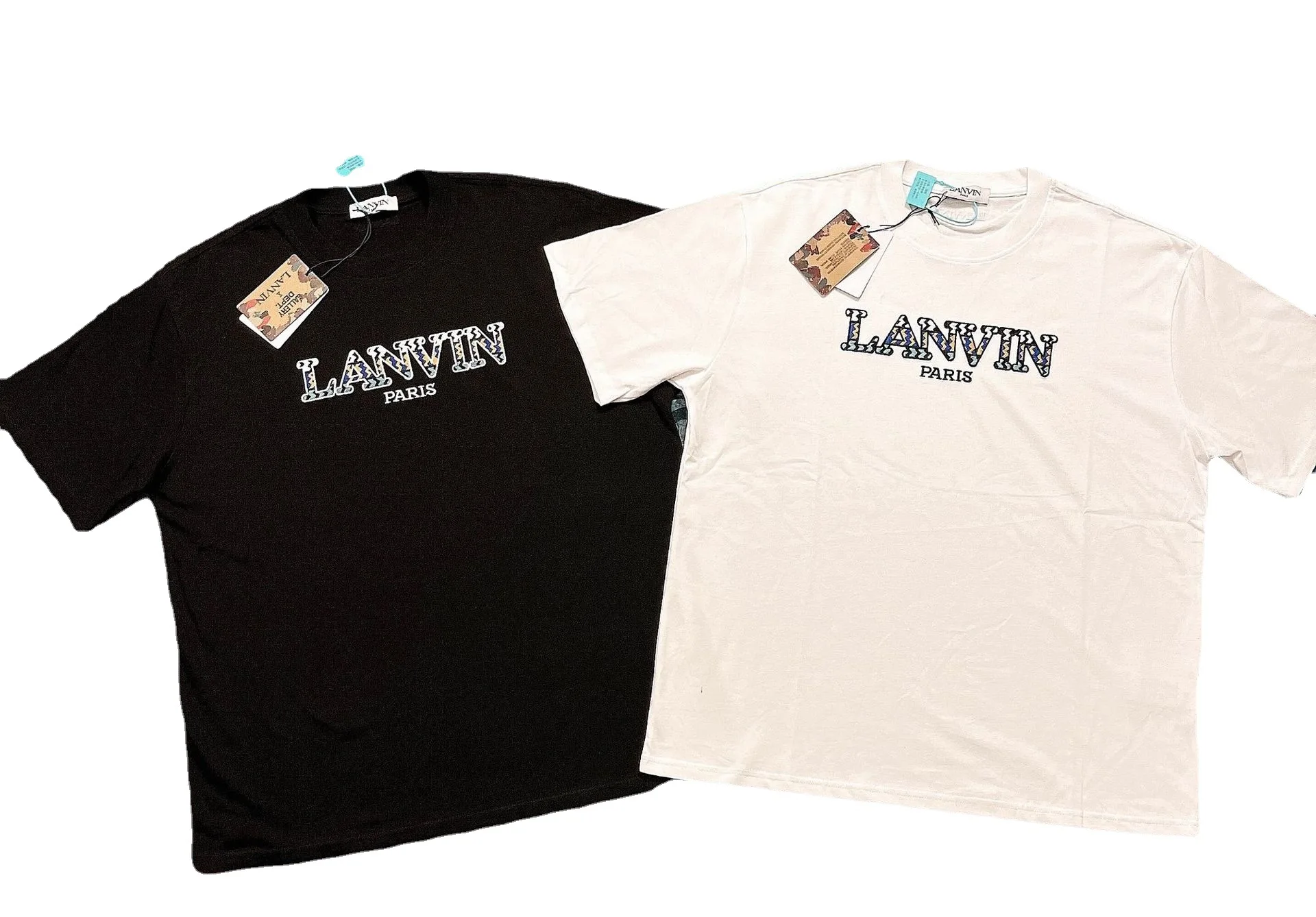 

LANVIN Fashion Luxury high-quality short-sleeved T-shirt co-branded star with colorful letters embroidery loose men and women