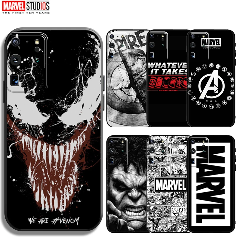 

New Marvel Avengers Logo Phone Case For Samsung Galaxy S20 Ultra 5G Bumper Soft TPU Carcasa Black Funda Coque Back