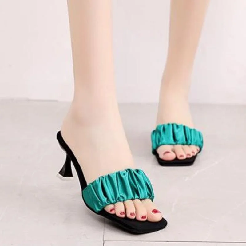 Fashion Women's Sandals Open Toe Party Stilettos Casual Sandals Slippers High Quality Sandals Pleated Multicolor Women's Shoes