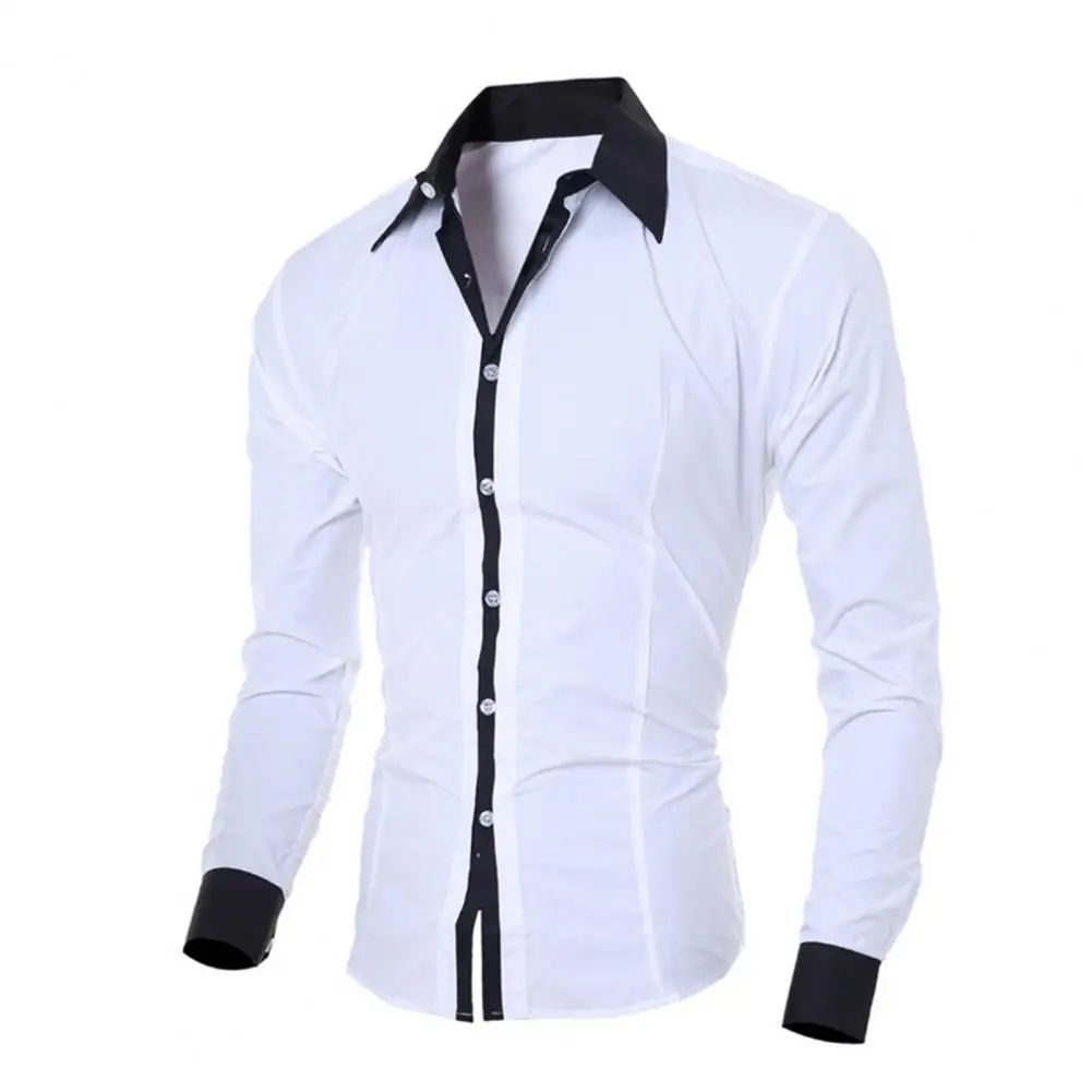 

Patchwork Turn-down Collar Men Shirt Top Long Sleeve Buttons Closure Business Shirt Male Clothing For Daily Wear