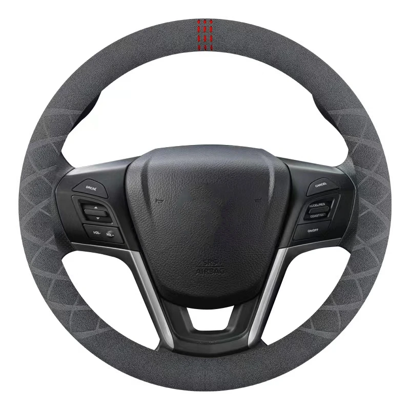 

Universal 38CM Round/D Type Steering Wheel Cover Suede Genuine Leather Wear-resistant Anti-slip Car Interior Accessories
