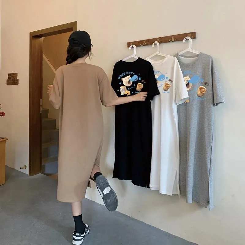 Детское и милое женское летнее осеннее платье с короткими рукавами кофейным