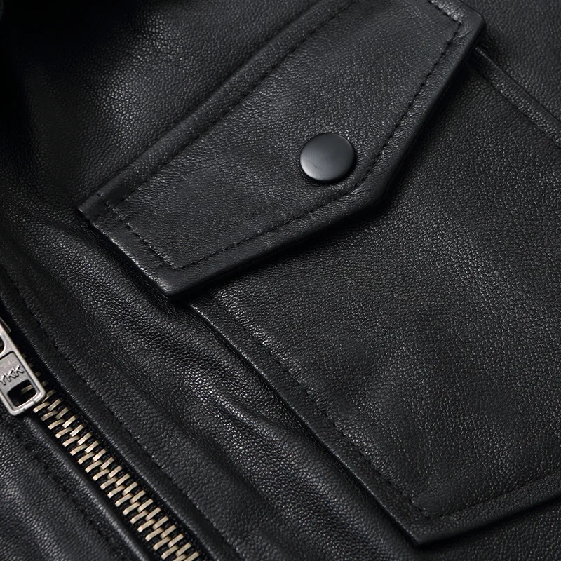 Мужская летная куртка из натуральной кожи черная облегающая кожаная с верхним