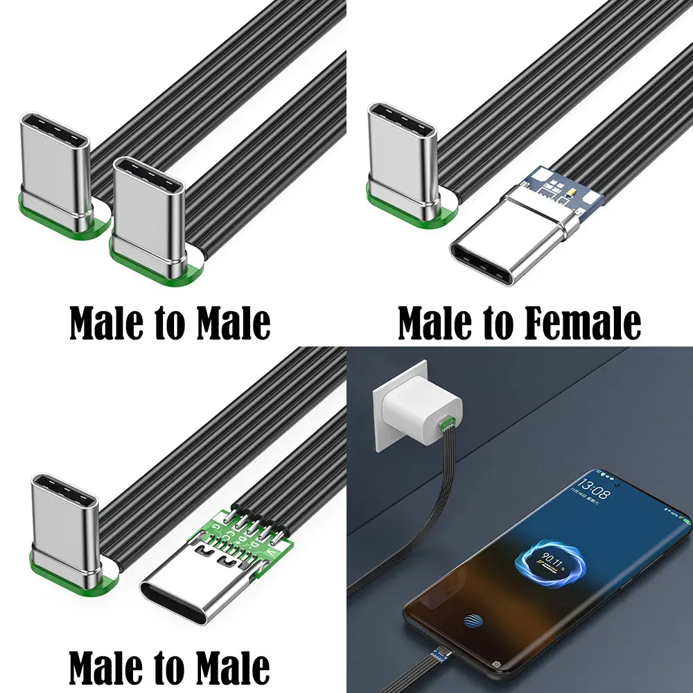 1 шт. USB C-кабель папа-папа с плоским локтем высокоскоростная зарядка и