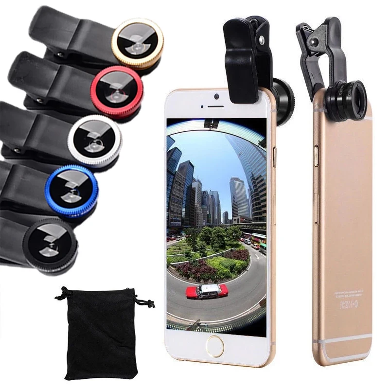 

3 in 1 Fish Eye Lens 0.67x Zoom Wide Angle Macro Fisheye Lens With Clip For iPhone Huawei SmartPhone Macro Wide Camera Fish Lens