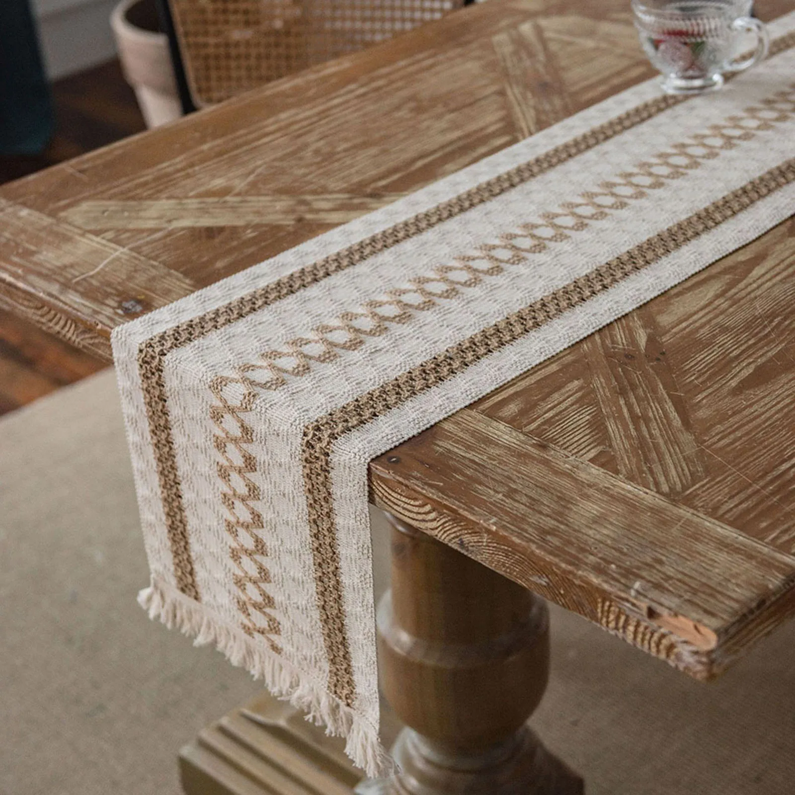 

Cotton-ramie Table Runner Cotton-ramie Coffee Decorations Weddings Farmhouse Braided Striped High-quality Natural Cotton