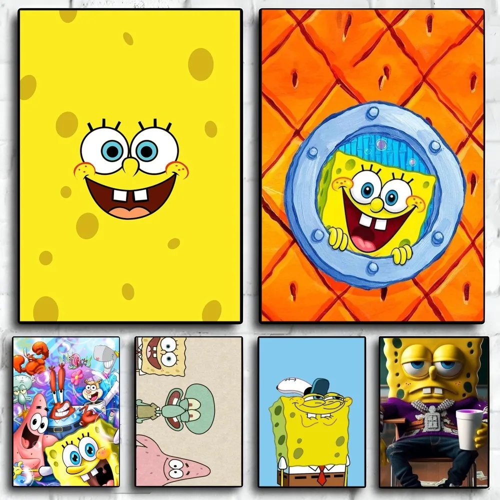 Аниме Губка Боб плакат печать на бумаге дома гостиная спальня вход бар ресторан