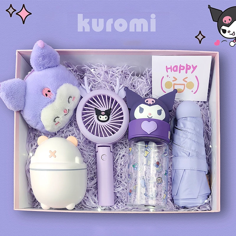 

Sanrio Cinnamoroll Kuromi Water Cup Umbrella Handheld Fan Gift Box New Kawaii Girl Heart Practical for Exquisite Birthday Gifts