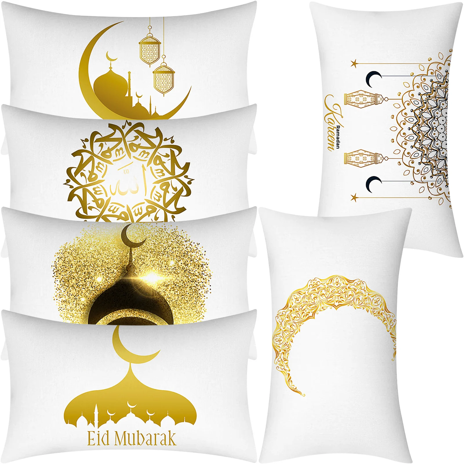 

6Pcs Ramadan Decoration Eid Mubarak Pillow Case Sofa Cushion Cover Bed Car Cushion Cover Polyester Throw Pillow Case 30x50cm