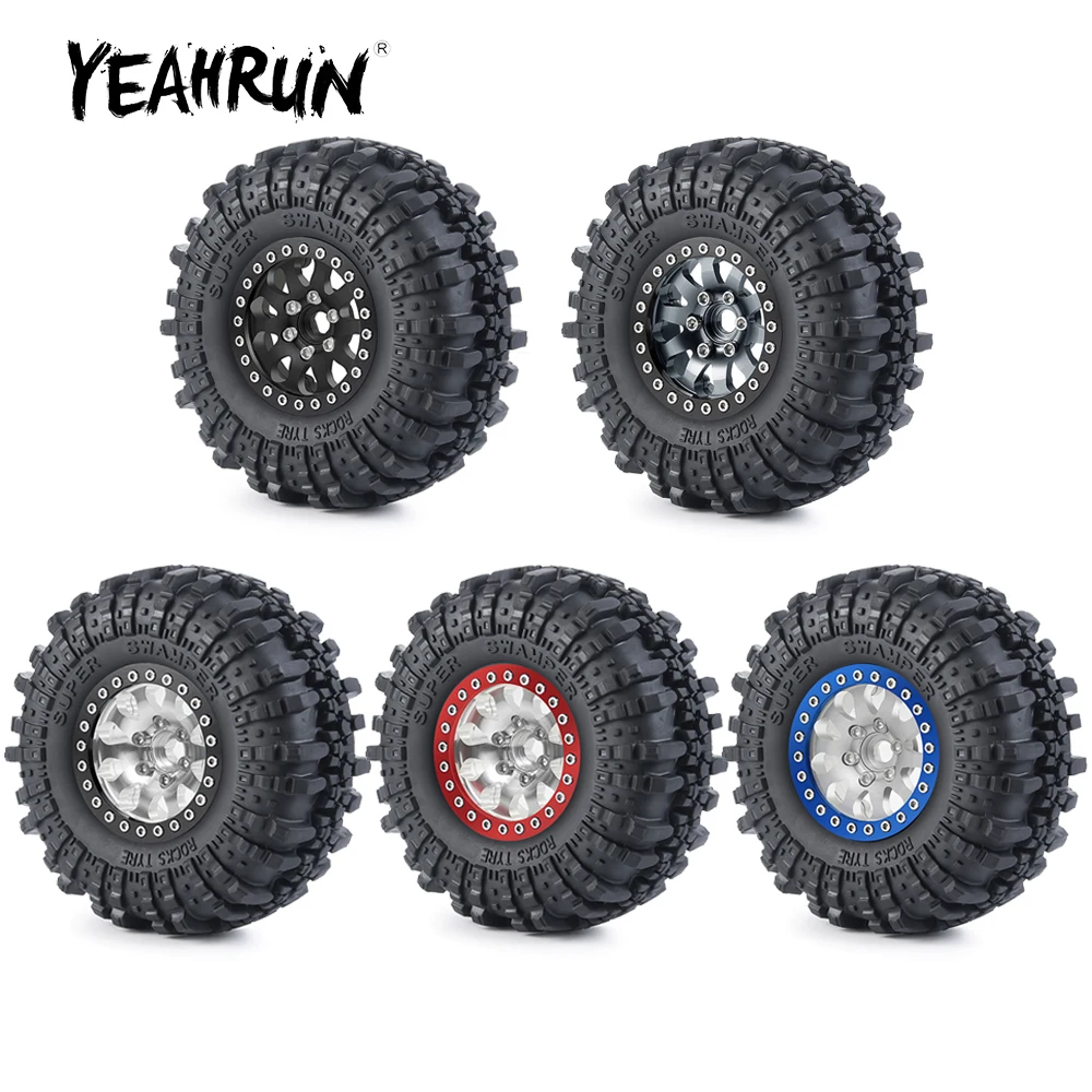 

YEAHRUN 4Pcs 1.9inch Aluminum Beadlock Wheel Rims Hubs +106/107/112/120mm Rubber Tires Set for Axial SCX10 1/10 RC Crawler Car