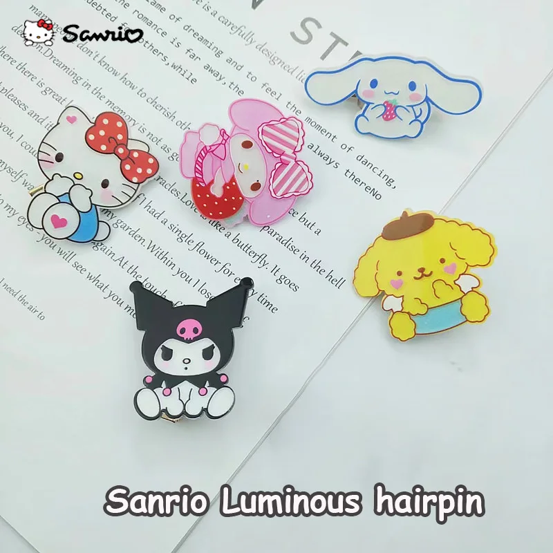 

3/5Pcs Creative Sanrio Luminous Hair Clip Fashion Cinnamorroll Kuromi Cartoon Hairpins Cute Girl Hair Accessories Children Toy