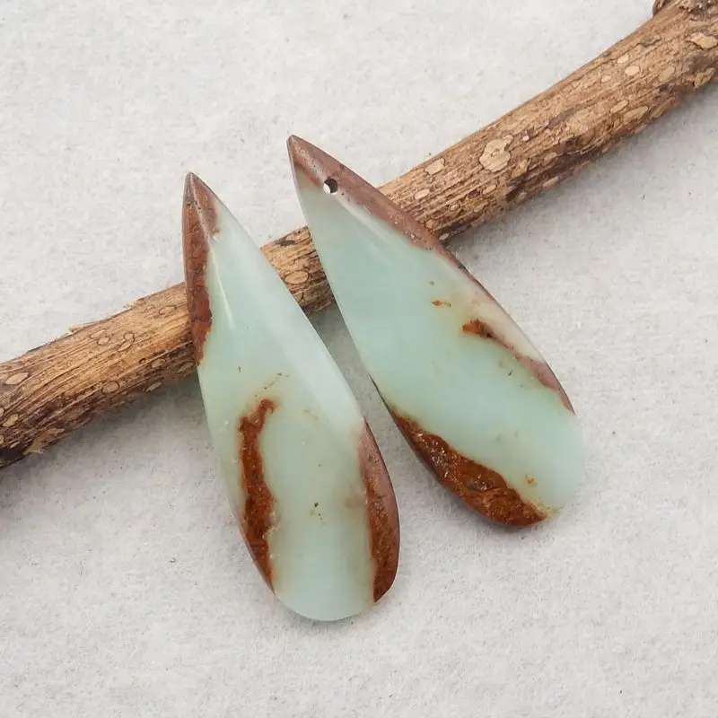 Semiprecious Natural Stone Chrysoprase Gemstone Teardrop Women Earrings Accessories Summer 39x14x3mm 6g