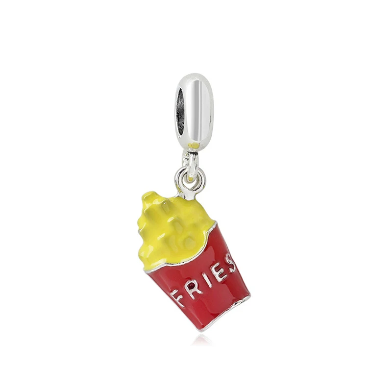 

Yellow Enamel Chips Pendant Fit Original Pan Charms Bracelet Women Red FRIES Food Beads for Bijoux Making DIY Bangle Accessories