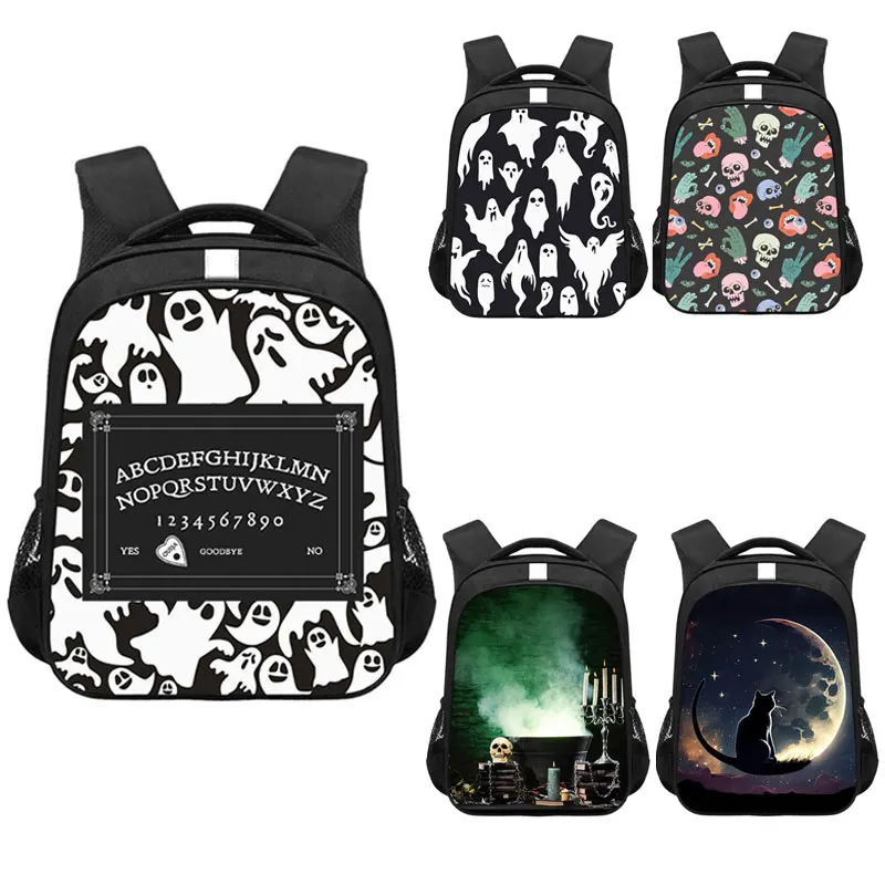 

Spirit Board Ouija Ghost Backpack Witch Black Cat Women Rucksack Children School Bags for Teenager Daypack Vampire Bat Book Bag
