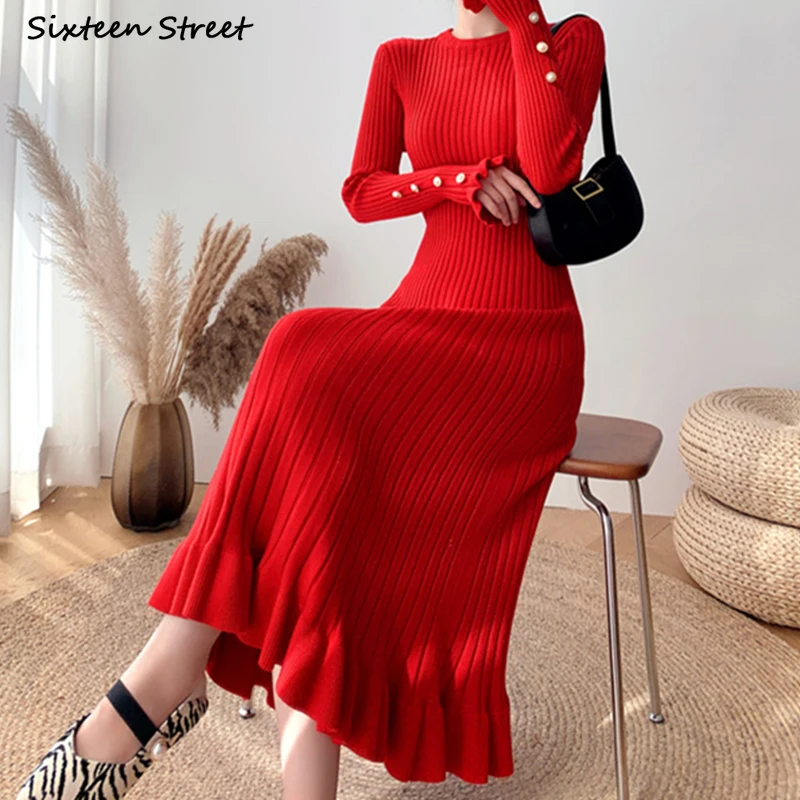 Платье женское трикотажное на пуговицах с оборками рукавах