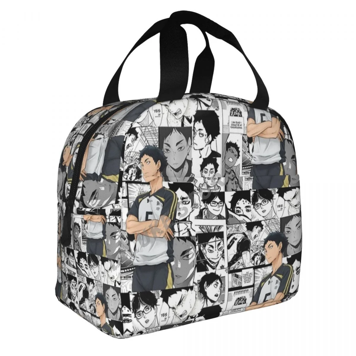 

Akaashi Keiji B&W insulated Lunch Bags Print Food Case Cooler Warm Bento Box for Kids Lunch Box for School
