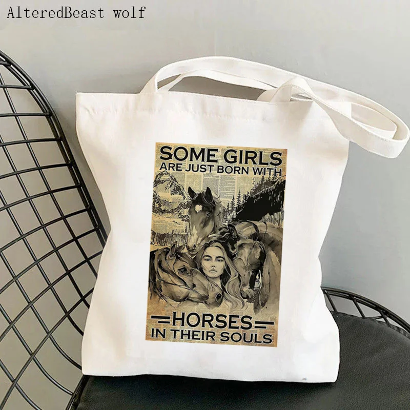 

Women Shopper bag Girls are just Born With Horses Bag Harajuku Shopping Canvas Shopper Bag girl handbag Tote Shoulder Lady Bag