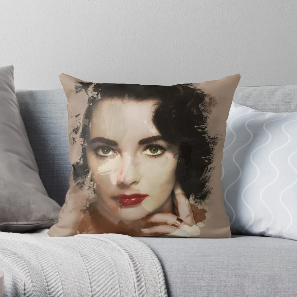 

Paint-stroked Portrait: Elizabeth Taylor Throw Pillow Print Zipper Decorative Pillowcase Car Cushion Cover