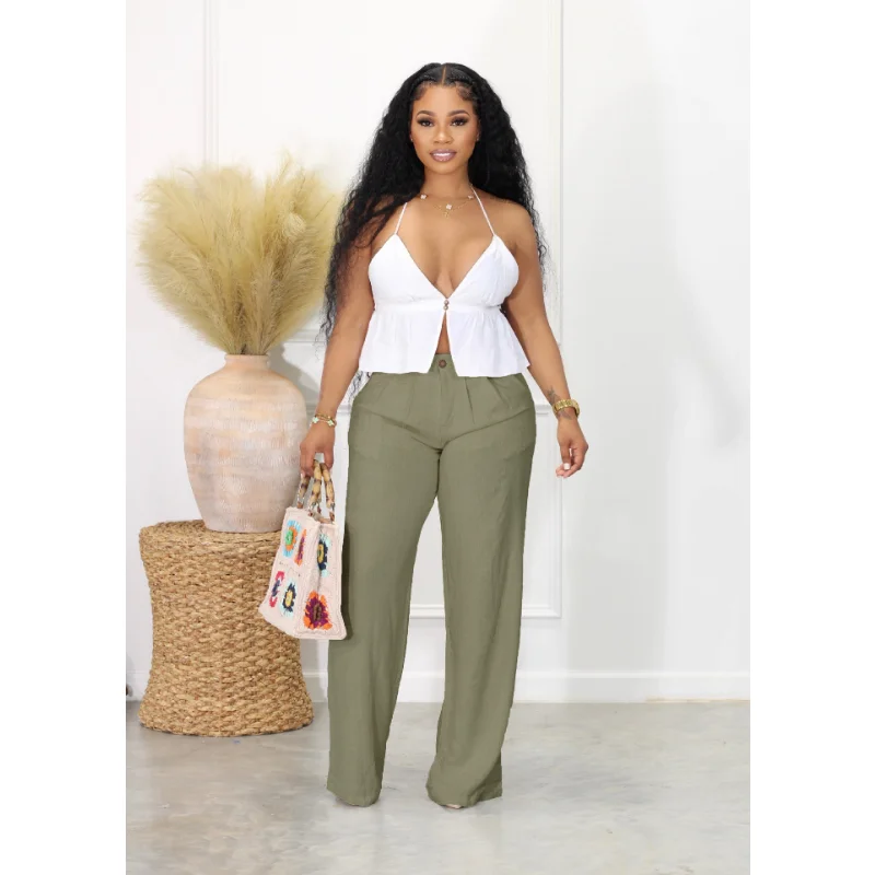 

Брюки женские прямые из хлопка и льна, повседневные однотонные плиссированные дышащие брюки с эластичной завышенной талией, на пуговицах, лето 2023