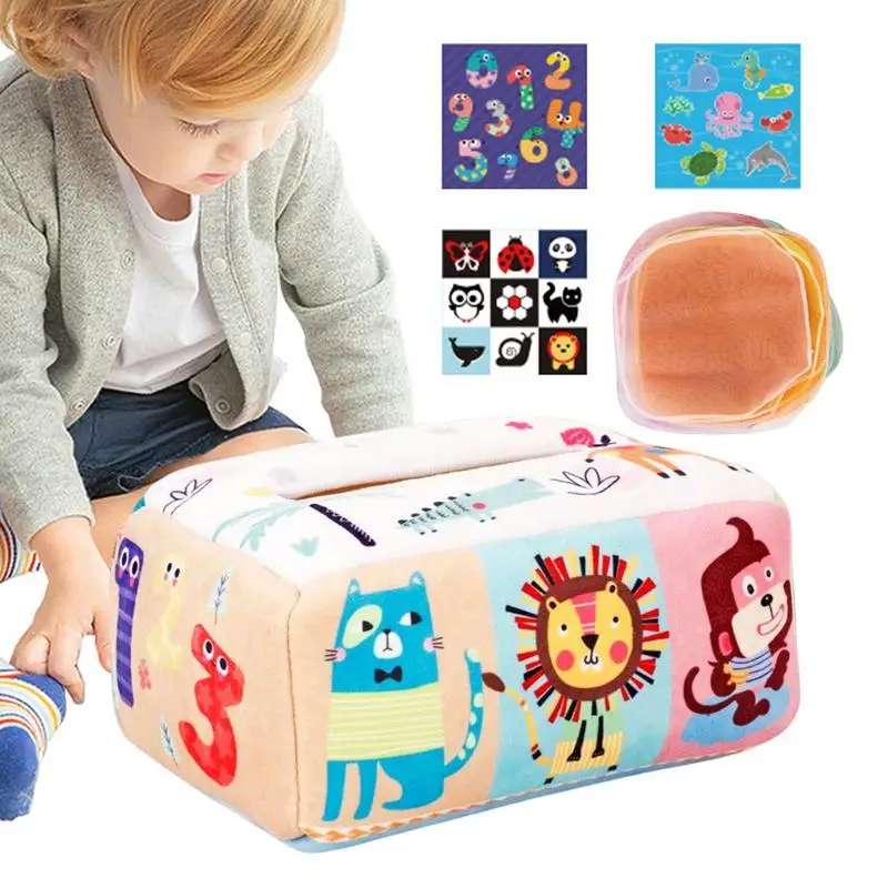 

Kids Tissue Box Cloth Kids Montessori Toy Tissue Box Easy To Carry Cute Pattern High Contrast Sensory Toys For Color Awareness