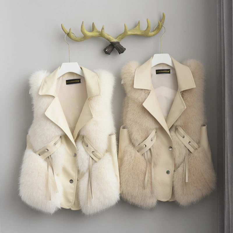 Faux Fur Vest 2023 Autumn and Winter Fashion Thickening Imitation Fox Fur Vest Women's Warm Casual Stitching Women's Vest Vest