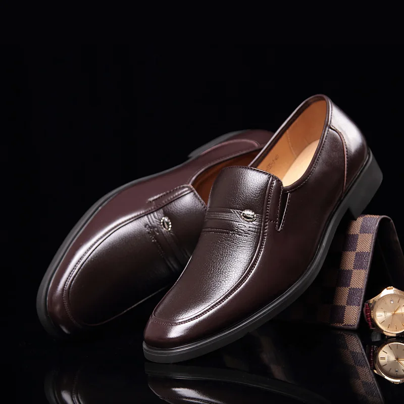 

Men Dress Shoes Leather Solid Color Round Lace Up Low Top Waterproof Casual
