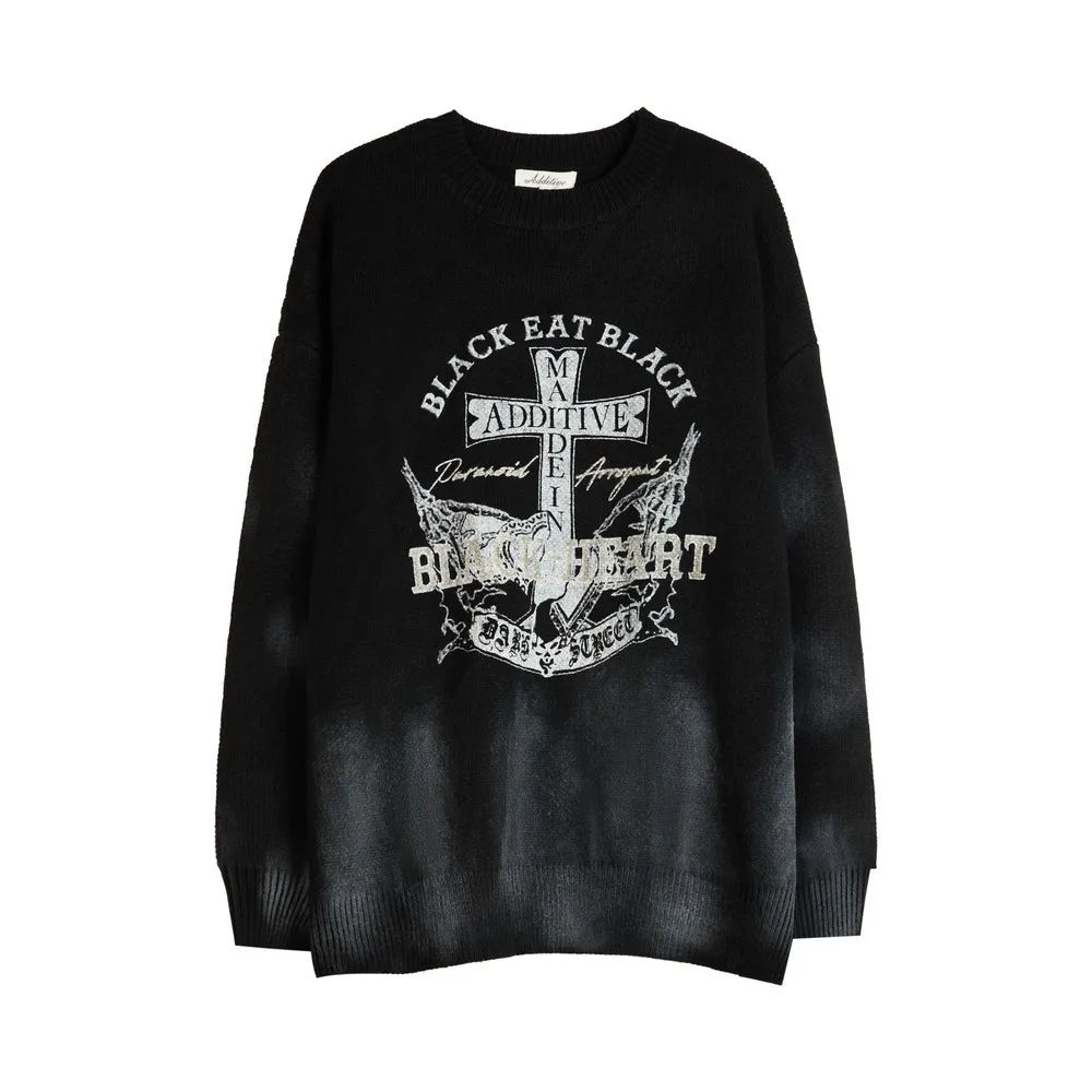 

Knitted Aesthetic 2022 Winter Women's Oversized Sweaters Zipper Y2k Goth Clothes Print Satanic Cross Women Clothing Streetwear