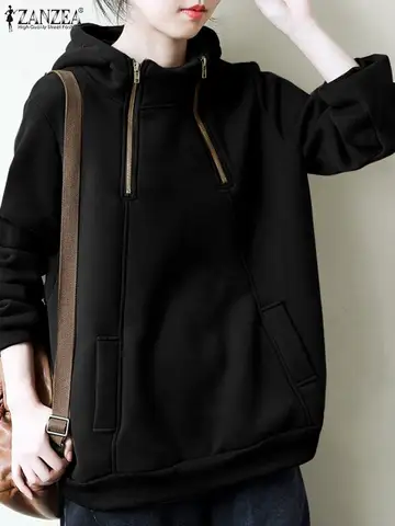 2023 ZANZEA Fashion Women Hoodies Long Sleeve Sweatshirt Autumn Casual Zipper Solid Loose Pullover Female Hooded Streetwear