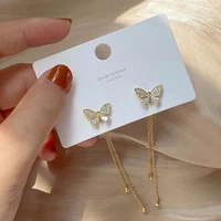 luxury crystal rhinestone butterfly drop dangle earrings for women girls korean fashion stud long chain tassel jewelry gifts