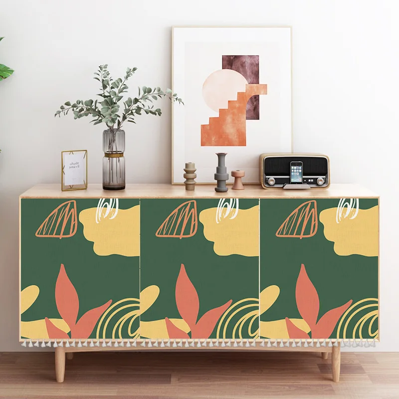 

Nordic Geometric Door Curtains For Kitchen Decor Cabinet Storage Shelf Polyester Dustproof Drapes with Tassels Punch Free Blinds