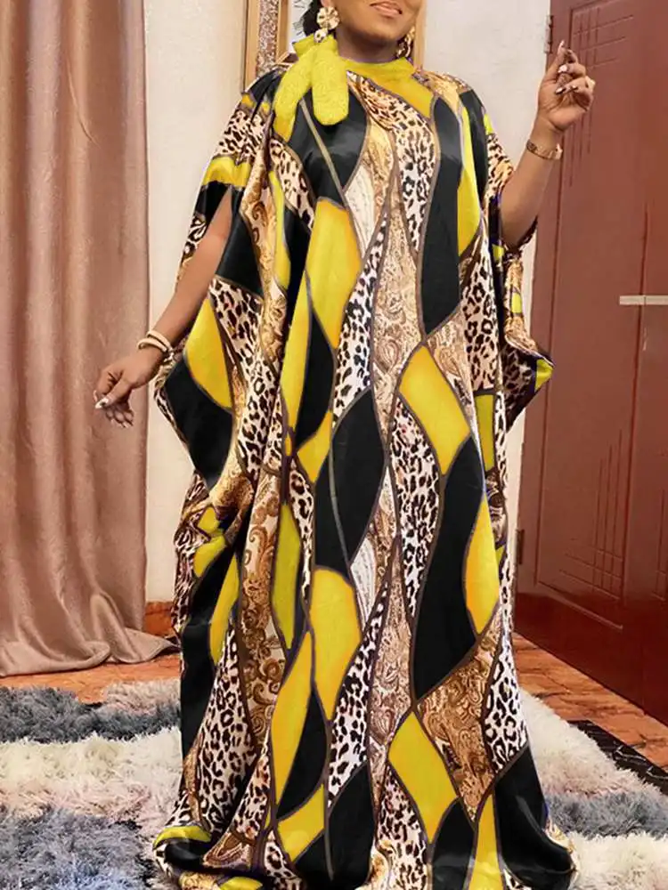 

2022 повседневное винтажное платье VONDA с леопардовым принтом, сарафан с круглым вырезом и бантом, мешковатое платье с коротким рукавом, больши...