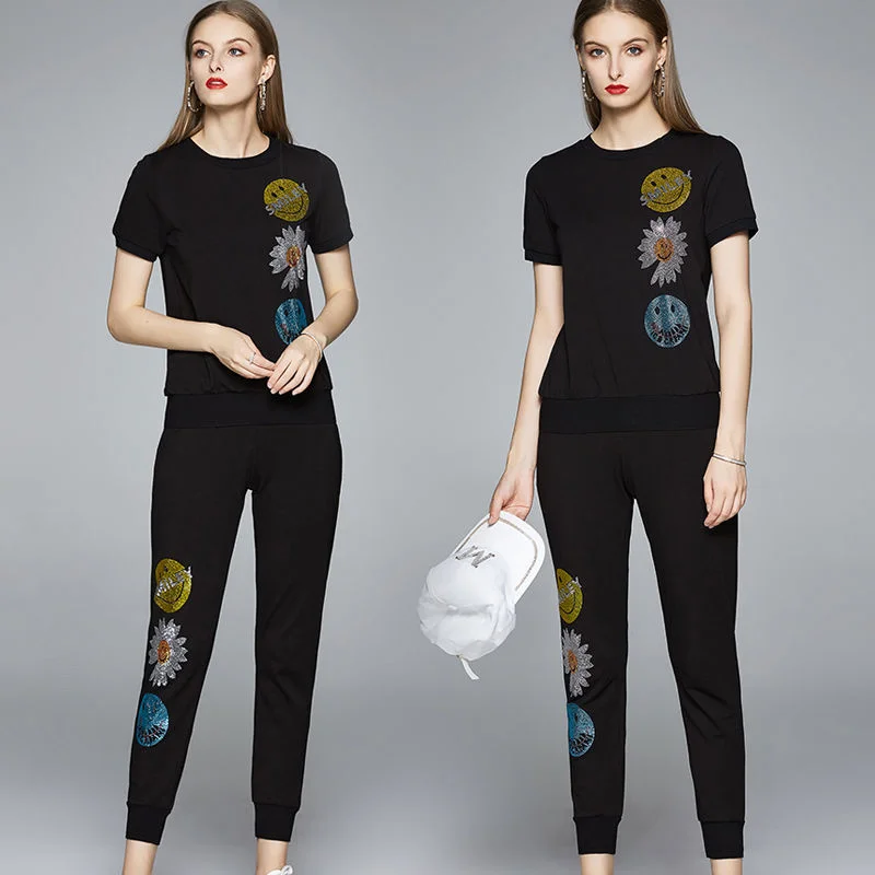 

Summer new fashion heavy industry diamond inlaid luxury charming slim fashion suit Pullover