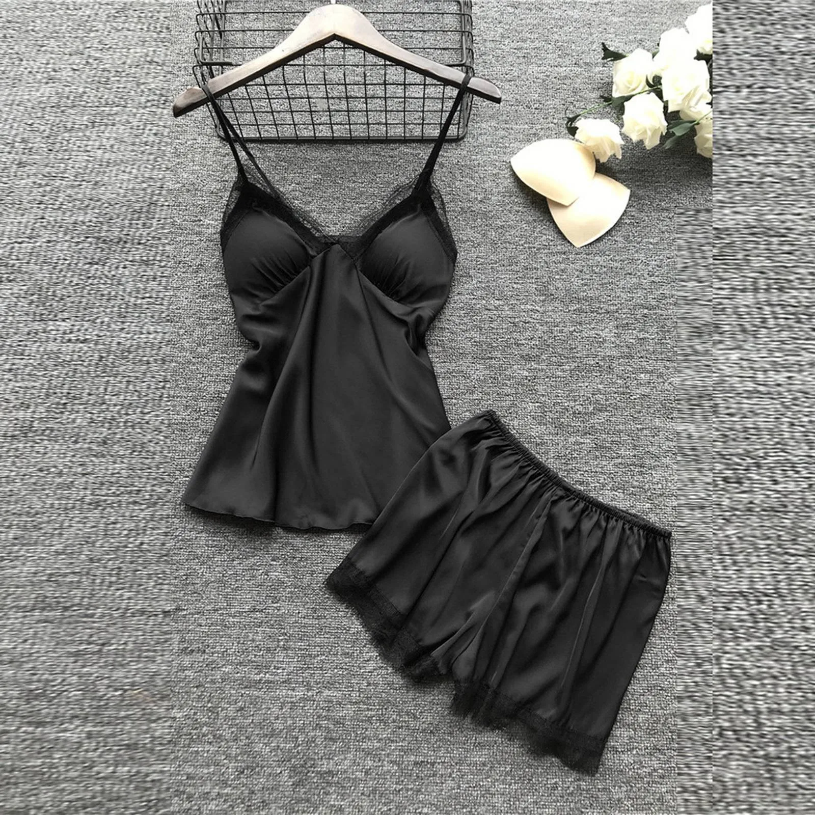 Комплекты пижам из 4 предметов атласная шелковая домашняя пижама женская ночная