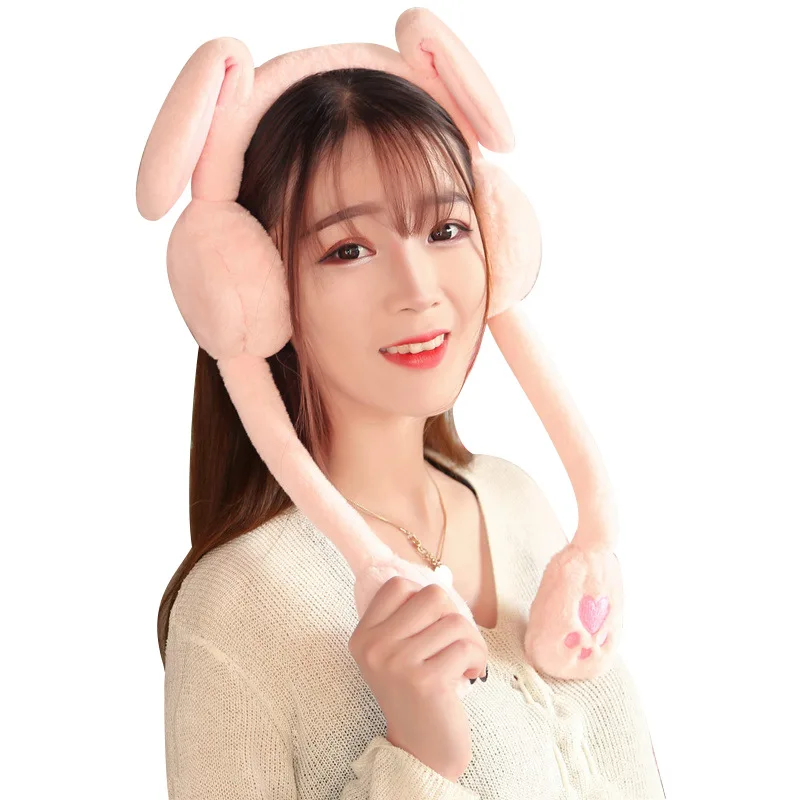 

1pc 60cm Funny Rabbit Hat Headband Ear Warmer with Ears Moving Plush Toy Stuffed Soft Hat Doll Cute Birthday Gift FOR Kids Girl